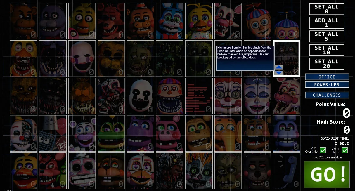 Ultimate Custom Night character selection menu